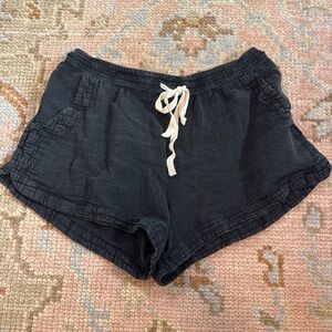 Rip Curl Black Distressed Athletic Shorts with Cream Drawstring M